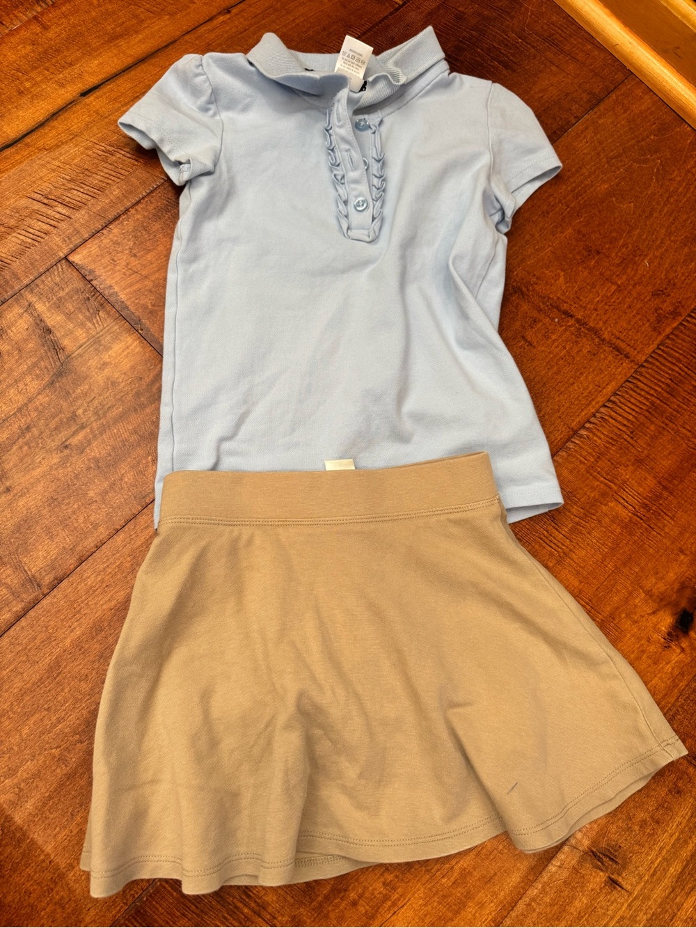 Gymboree Light Blue Polo and Khaki Skirt Set